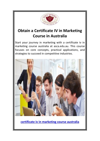 Obtain a Certificate IV in Marketing Course in Australia