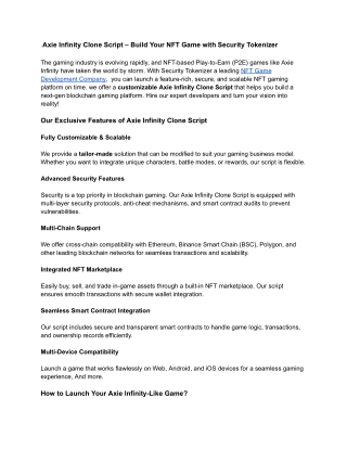 Axie Infinity Clone Script – Build Your NFT Game with Security Tokenizer