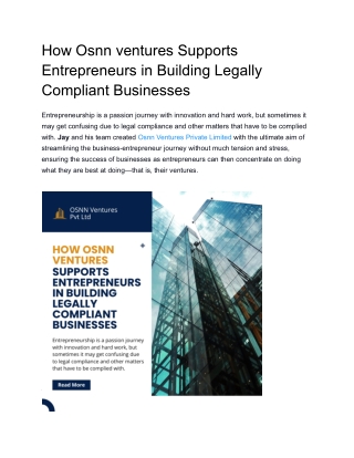 How Osnn ventures Supports Entrepreneurs in Building Legally Compliant Businesse