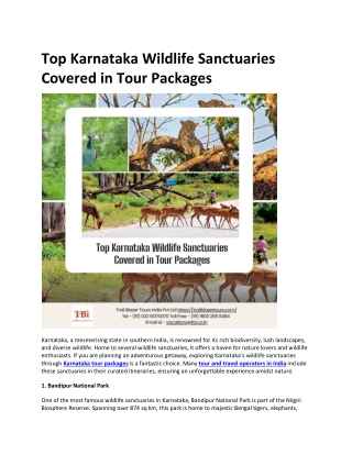Top Karnataka Wildlife Sanctuaries Covered in Tour Packages