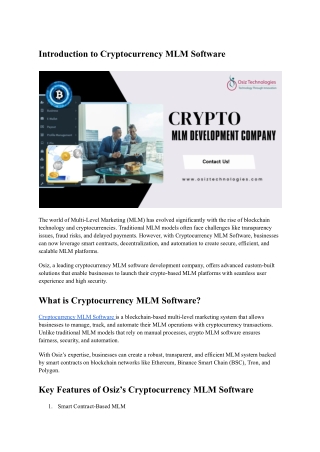 Introduction to Cryptocurrency MLM Software