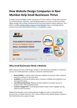 How Website Design Companies in Navi Mumbai Help Small Businesses Thrive