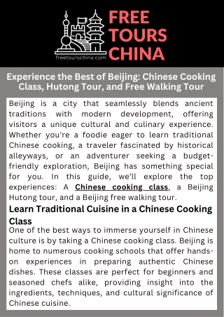 Experience the Best of Beijing Chinese Cooking Class, Hutong Tour, and Free Walking Tour