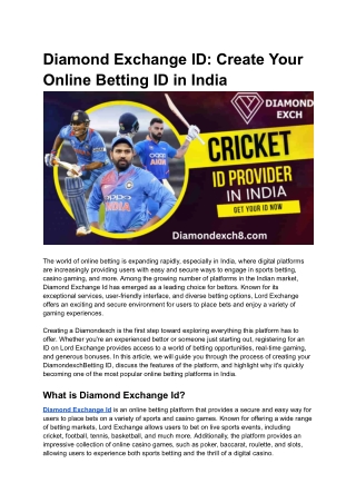 Diamond Exchange ID_ Create Your Online Betting ID in India