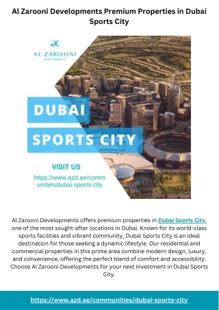 Al Zarooni Developments Premium Properties in Dubai Sports City