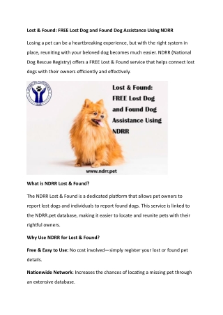 Lost & Found FREE Lost Dog and Found Dog Assistance Using NDRR