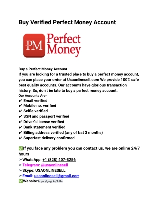 Buy Verified Perfect Money Account