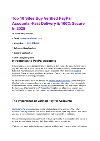 Top 10 Sites Buy Verified PayPal Accounts -Fast Delivery & 100% Secure In 2025