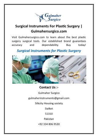 Surgical Instruments For Plastic Surgery  Gulmahersurgico.com
