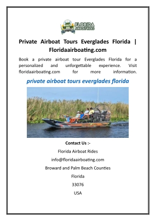 Private Airboat Tours Everglades Florida  Floridaairboating.com