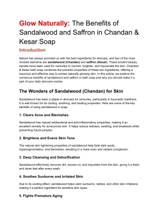 Glow Naturally: The Benefits of Sandalwood and Saffron in Chandan & Kesar Soap