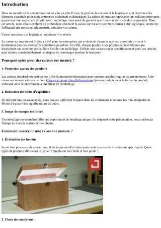 Caisse sur mesure et logistique : optimiser vos envois