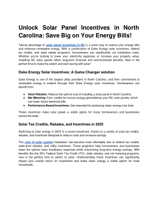 Solar Panel Incentives in North Carolina