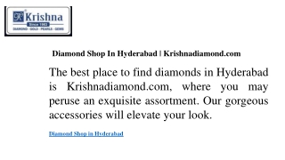 Diamond Shop In Hyderabad  Krishnadiamond.com