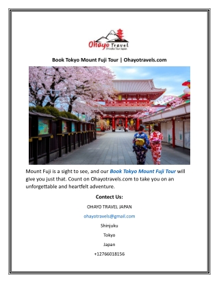 Book Tokyo Mount Fuji Tour  Ohayotravels