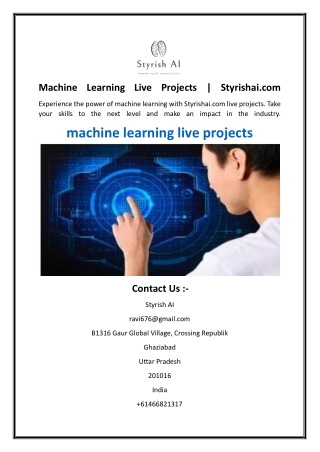 Machine Learning Live Projects  Styrishai.com