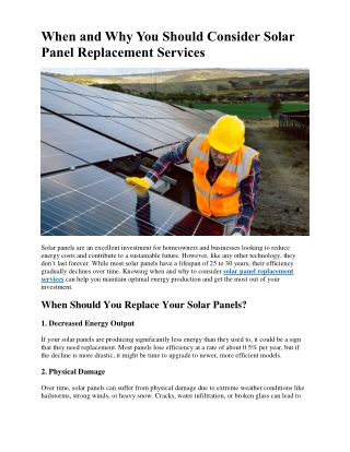 When and Why You Should Consider Solar Panel Replacement Services
