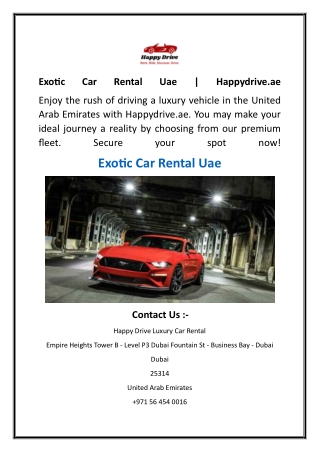 Exotic Car Rental Uae  Happydrive.ae