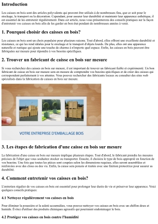 Comment Entretenir Vos Caises En bois?