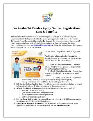 Jan Aushadhi Kendra Apply Online-Registration Cost And Benefits