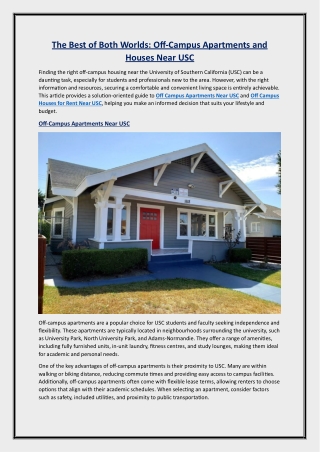 The Best of Both Worlds Off-Campus Apartments and Houses Near USC