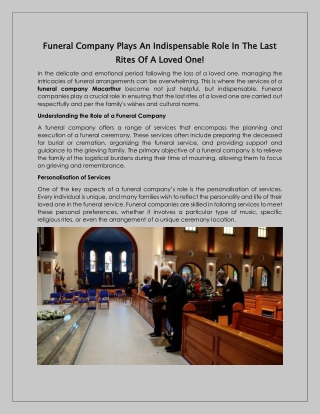 Funeral Company Plays An Indispensable Role In The Last  Rites Of A Loved One