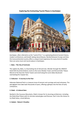 Exploring the Enchanting Tourist Places in Azerbaijan