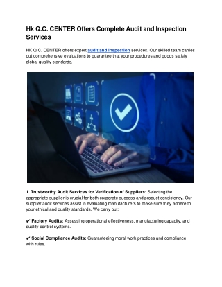 Hk Q.C. CENTER Offers Complete Audit and Inspection Services
