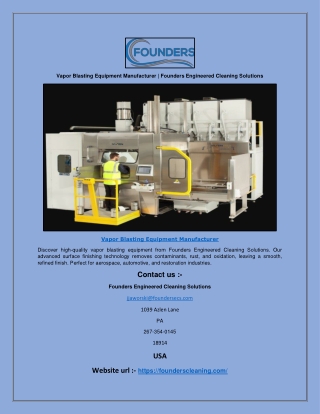Vapor Blasting Equipment Manufacturer | Founders Engineered Cleaning Solutions