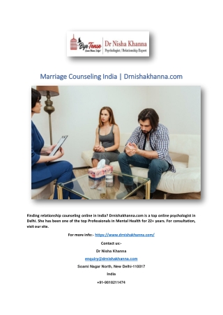 Marriage Counseling India | Drnishakhanna.com