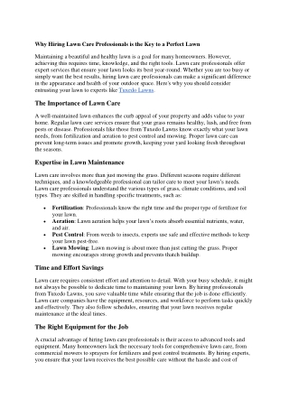 Why Hiring Lawn Care Professionals is the Key to a Perfect Lawn