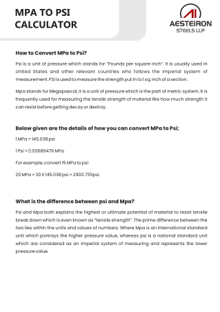 MPA TO PSI Calculator