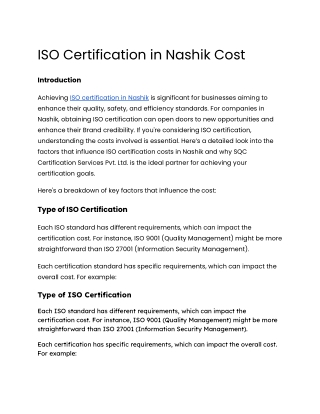 ISO Certification in Nashik Cost