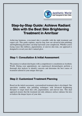 Glow Like Never Before: Discover the Best Skin Brightening Treatment in Amritsar