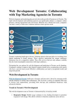 Web Development Toronto Collaborating with Top Marketing Agencies in Toronto
