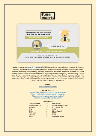 Master in Psychology – Best Psychology Degree at EMO Matrix