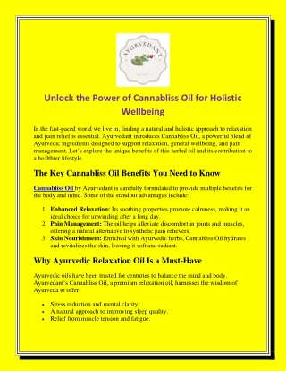 Unlock the Power of Cannabliss Oil for Holistic Wellbeing