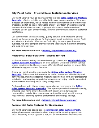 City Point Solar - Trusted Solar Installation Services