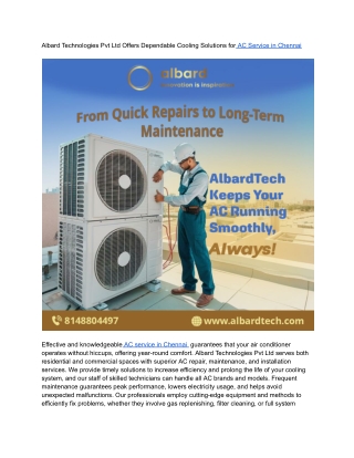 Albard Technologies Pvt Ltd Offers Dependable Cooling Solutions for AC Service in Chennai