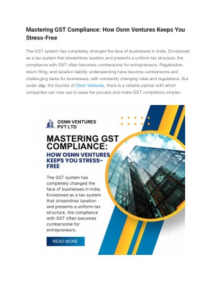 Mastering GST Compliance - How Osnn Ventures Keeps You Stress-Free