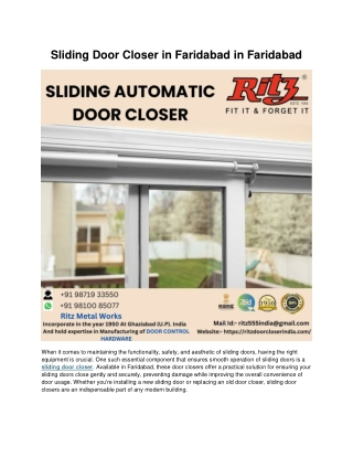 Sliding Door Closer In Faridabad