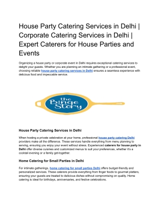 House Party Catering Services in Delhi _ Corporate Catering Services in Delhi _ Expert Caterers for House Parties and Ev