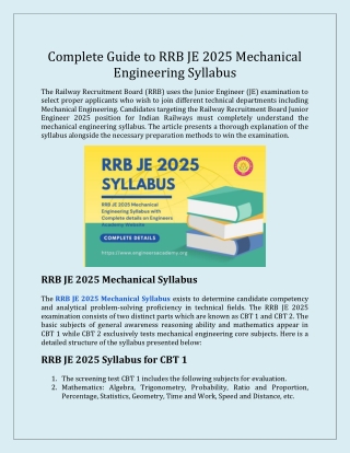 Complete Guide to RRB JE 2025 Mechanical Engineering Syllabus