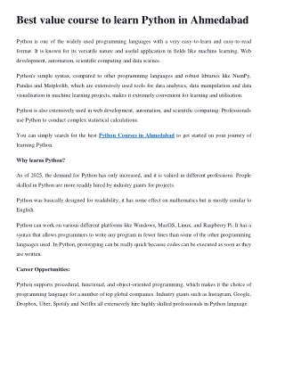 Best value course to learn Python in Ahmedabad