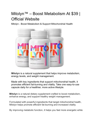 Mitolyn™ – Boost Metabolism At $39 | Official Website