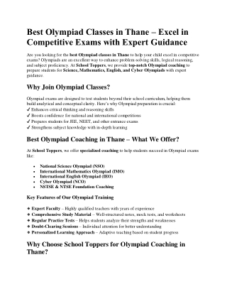 Best Olympiad Classes in Thane – Excel in Competitive Exams with Expert Guidance