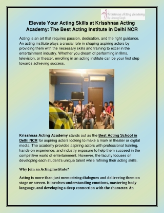 Best Acting School in Delhi NCR