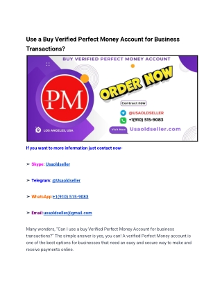Use a Buy Verified Perfect Money Account for Business Transactions