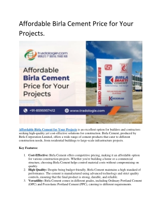 Affordable Birla Cement Price for Your Projects