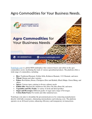 Agro Commodities for Your Business Needs
